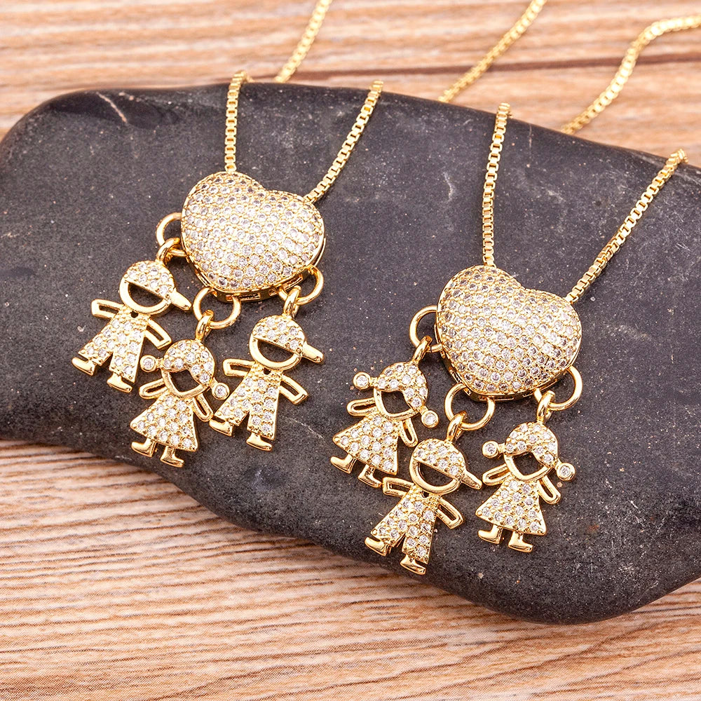 Family Heart – Cubic Zirconia Pendant Necklace