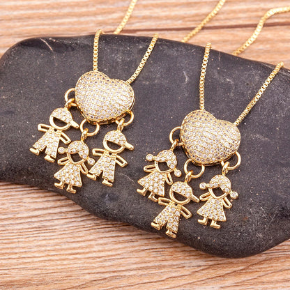 Family Heart – Cubic Zirconia Pendant Necklace