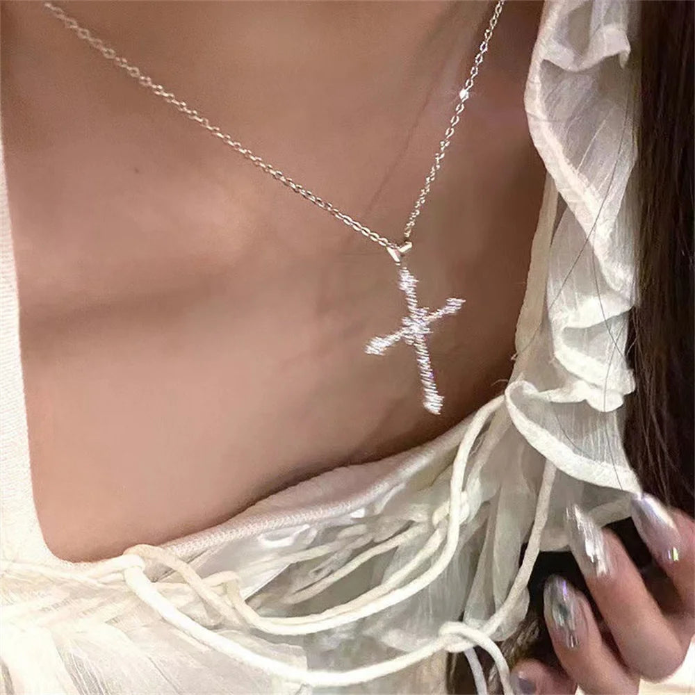 Celestial Cross – Crystal Silver Pendant Necklace