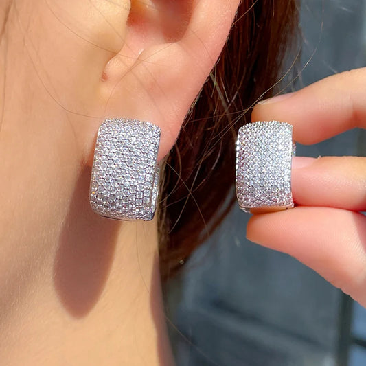 Huitan Luxe Shine – Full Cubic Zirconia Hoop Earrings