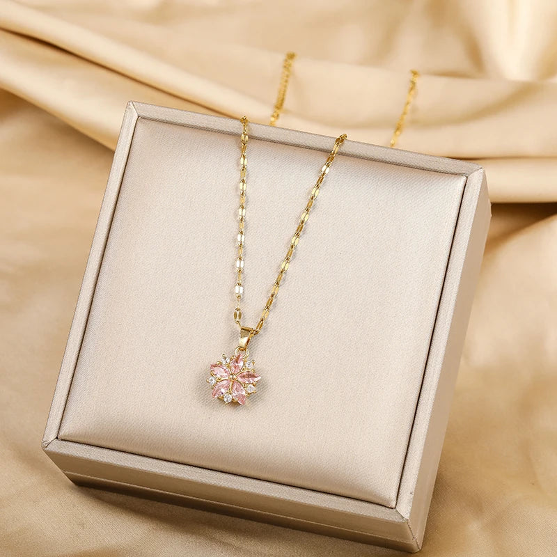 Pink Blossom Charm – Modern Romantic Necklace