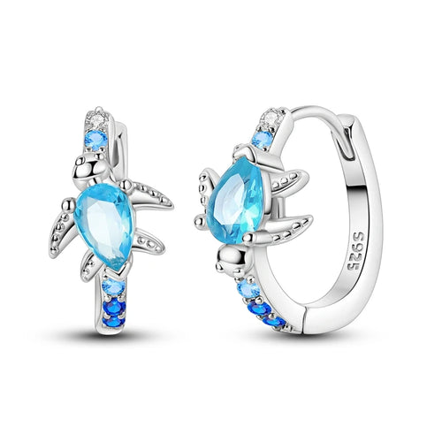 Blue Turtle – 925 Sterling Silver Hoop Earrings