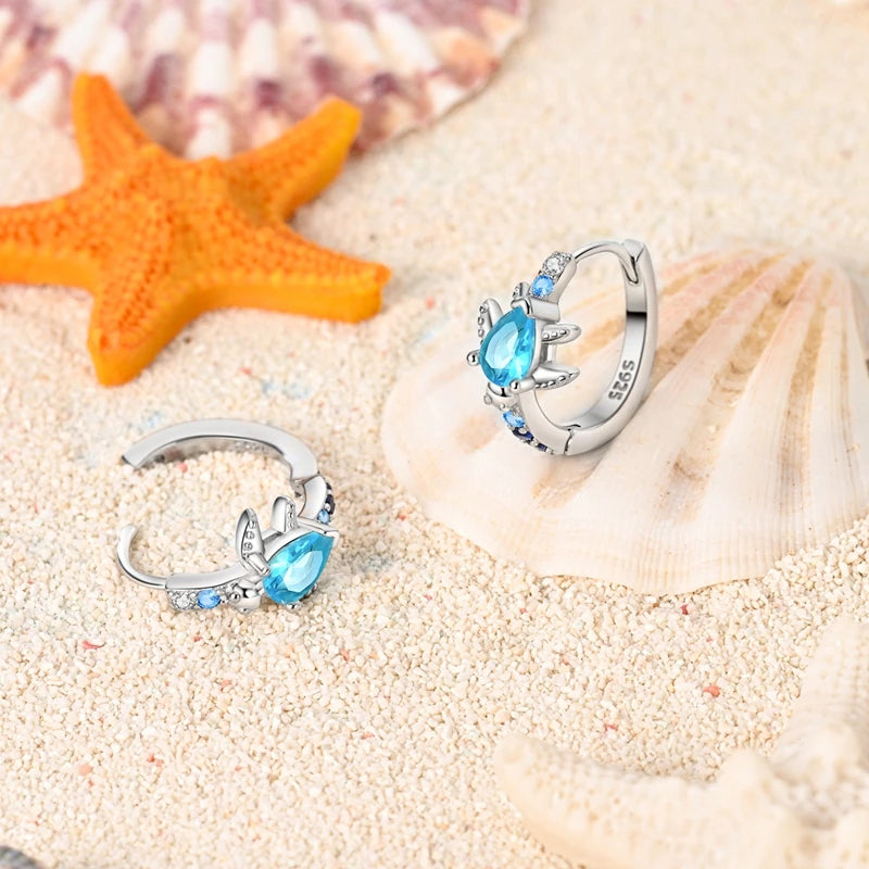 Blue Turtle – 925 Sterling Silver Hoop Earrings