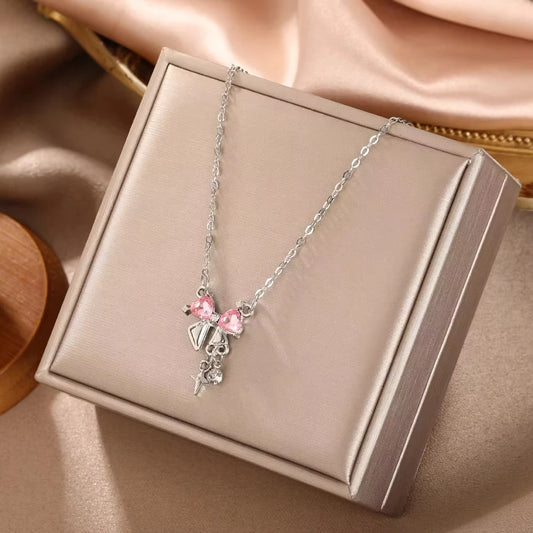 Blush Bow – Elegant Pink Necklace for Women
